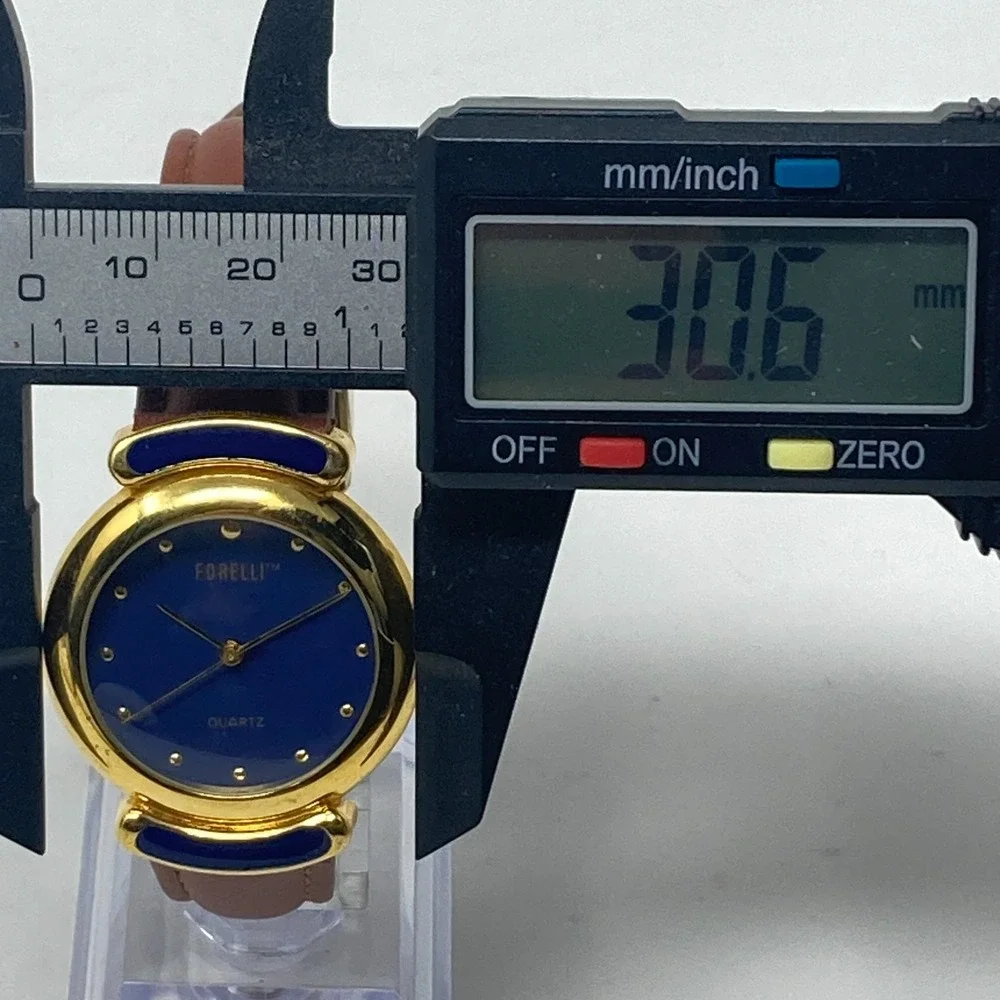 Forelli Watch Women 31mm Gold Tone Blue Dial Domed Crystal New Battery 8.5